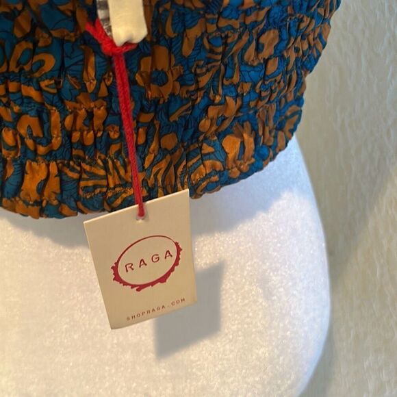 Raga Women's M Smocked Bandeau Tube Top Turquoise Brown Floral Boho Beach New - Picture 5 of 7